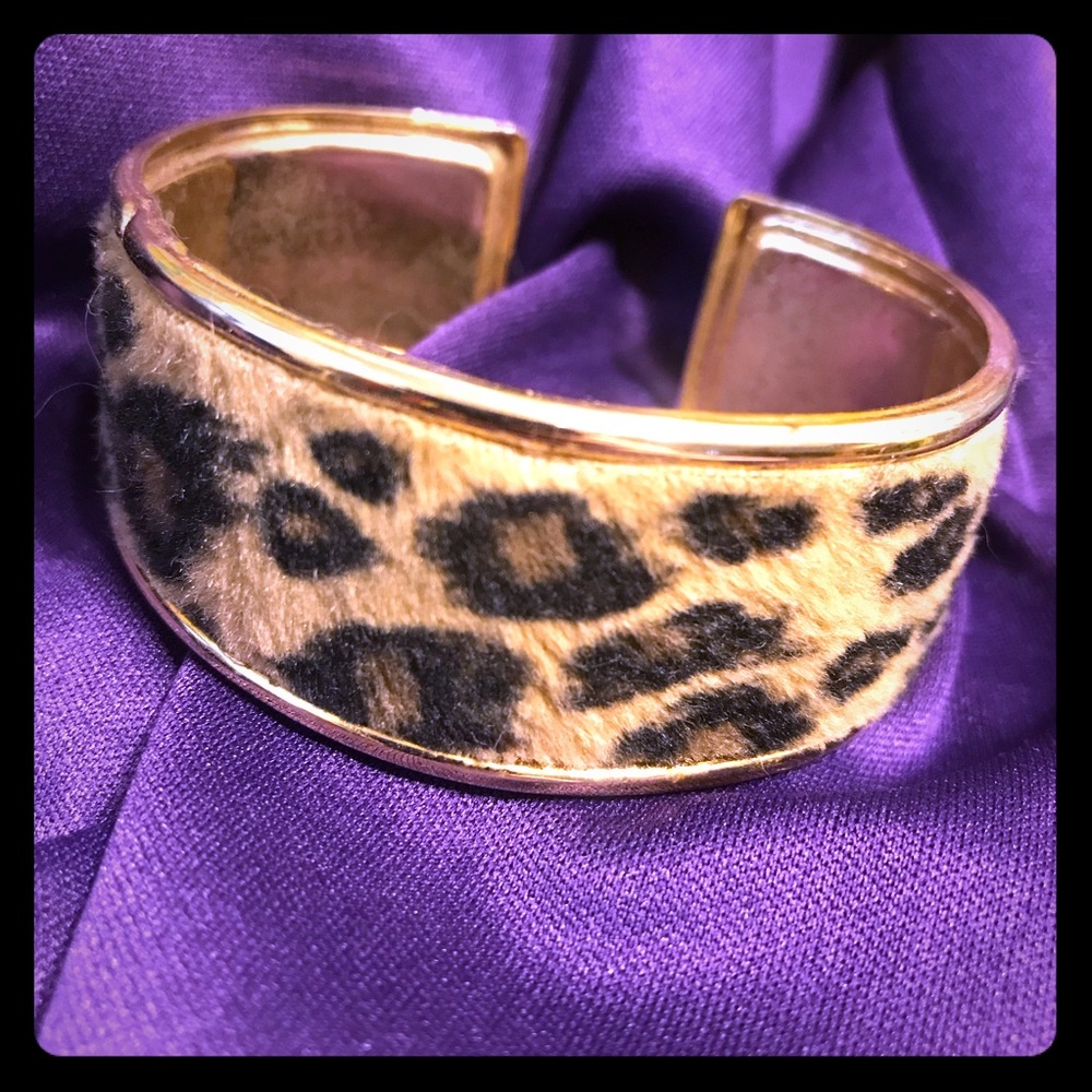 Furry Leopard Open Cuff Bracelet